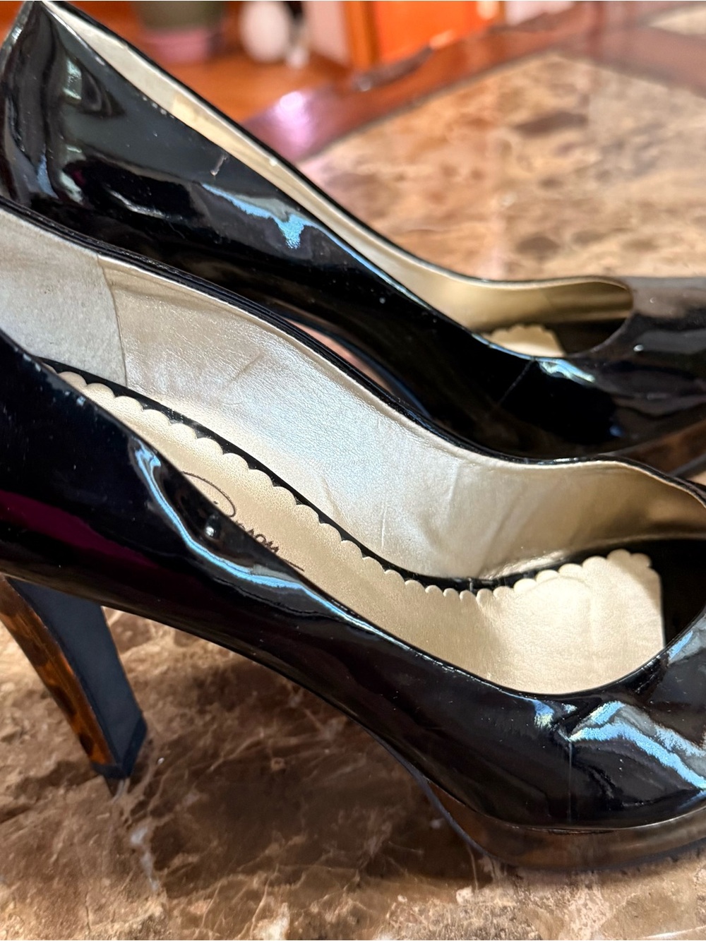 Jessica Simpson Black Patent Peep-Toe High Heels